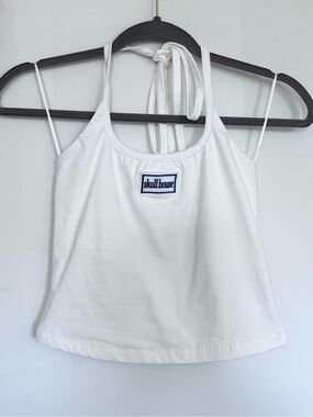 Skull House White Logo Decal Halter Tie Crop Top Size Small/Medium